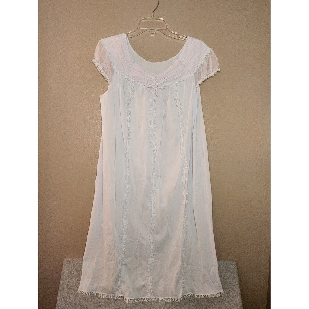 Vintage Movie Star Baby Blue Lace-Trim Nightgown Size Large